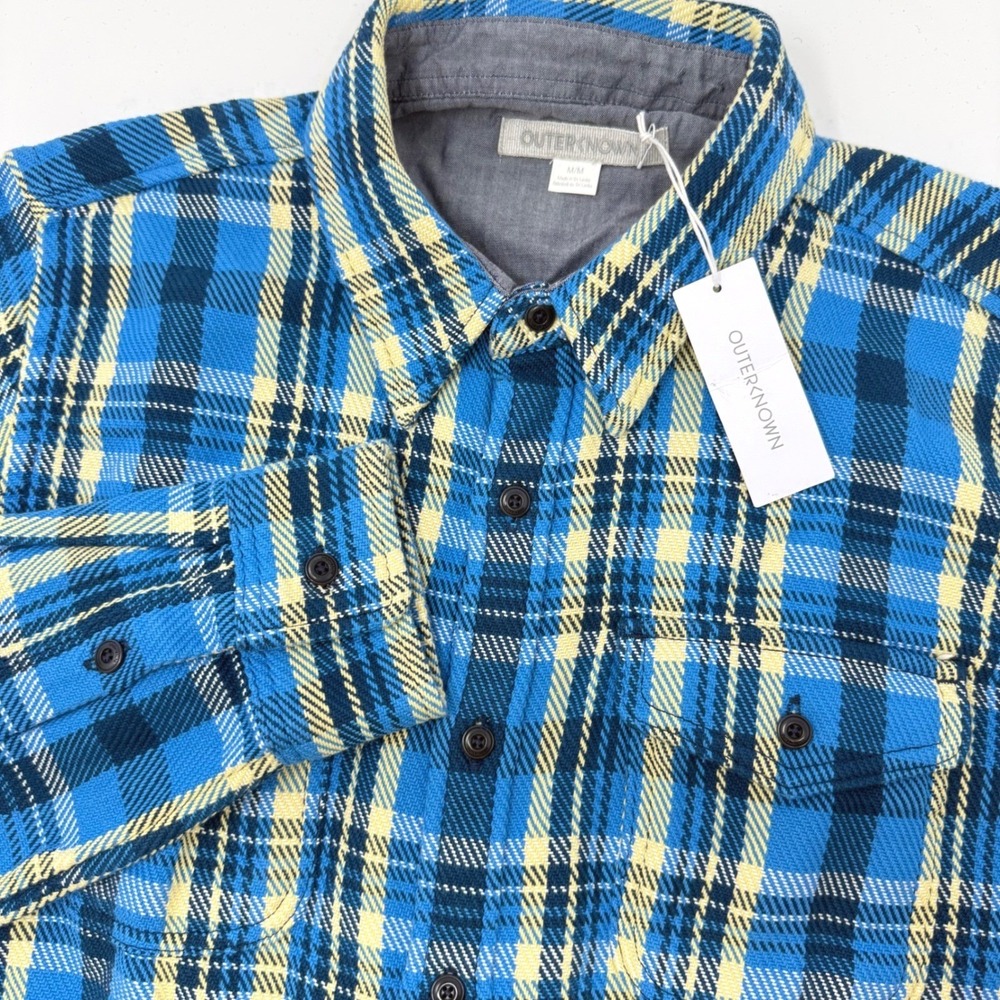 Outerknown Blanket Shirt Mens Medium Blue Yellow Plaidโ Organic Cotton NEW